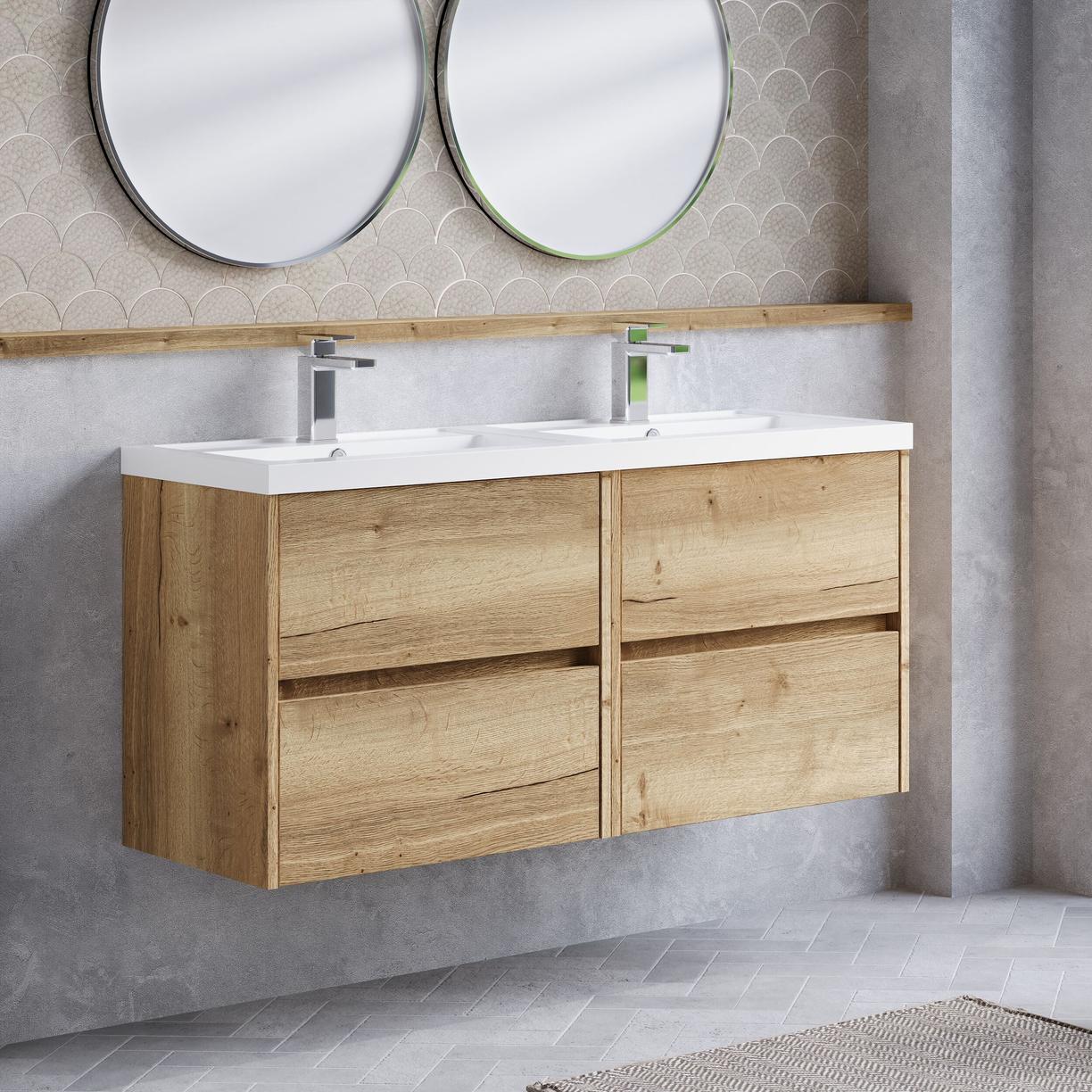 1200mm W/H 4-Drawer Unit & Double Basin - Halifax Oak