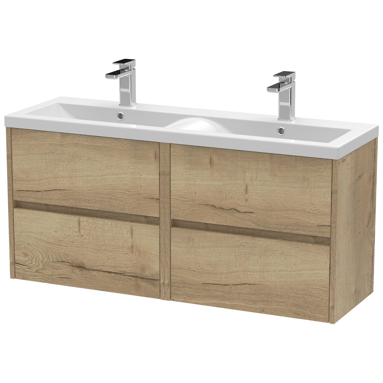 1200mm W/H 4-Drawer Unit & Double Basin - Halifax Oak