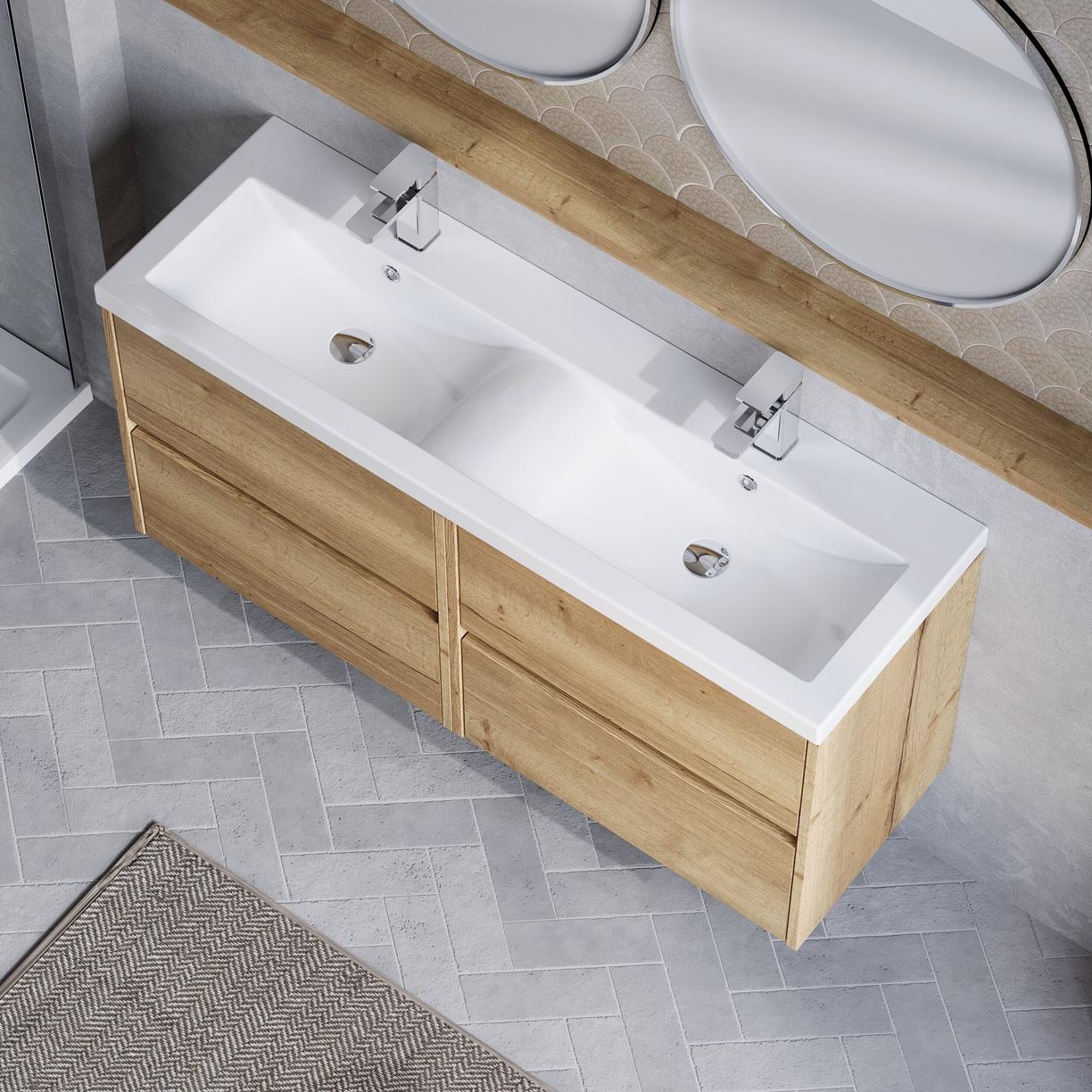 1200mm W/H 4-Drawer Unit & Double Basin - Halifax Oak