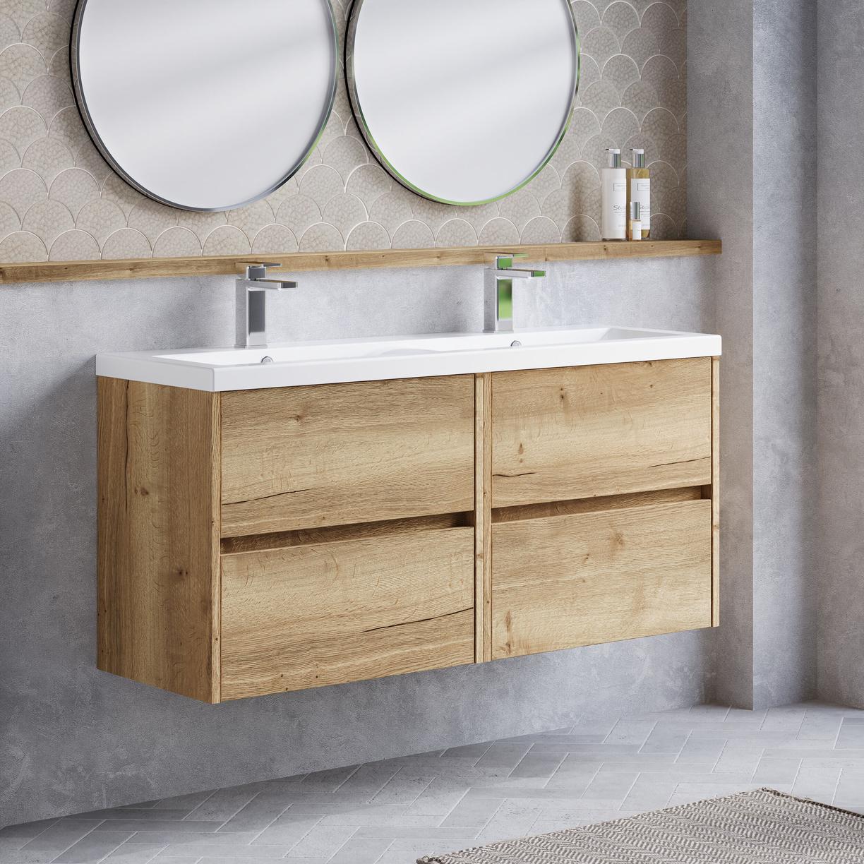 1200mm W/H 4-Drawer Unit & Double Basin - Halifax Oak