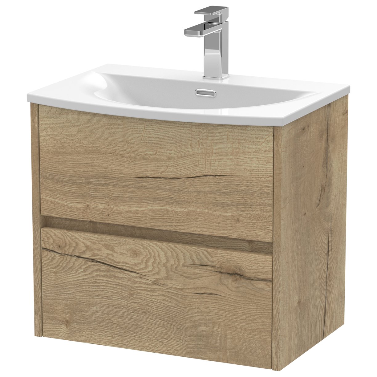 600mm W/H 2-Drawer Unit & Basin 4 - Halifax Oak