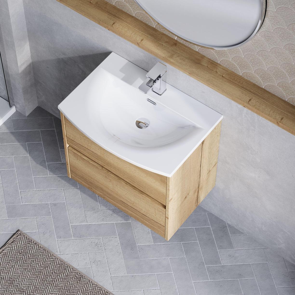 600mm W/H 2-Drawer Unit & Basin 4 - Halifax Oak