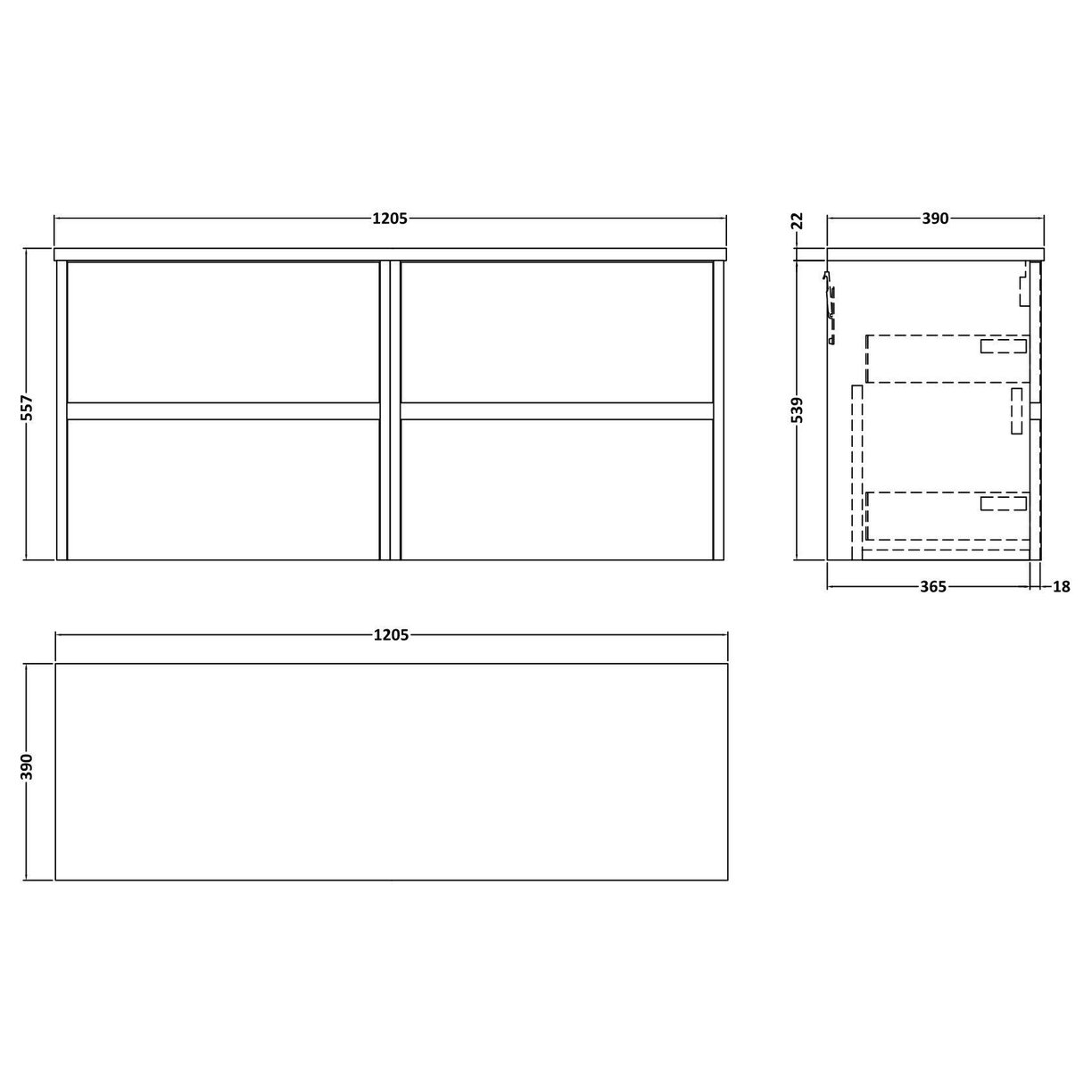 1200mm W/H 4-Drawer Unit & Laminate Top - Autumn Oak