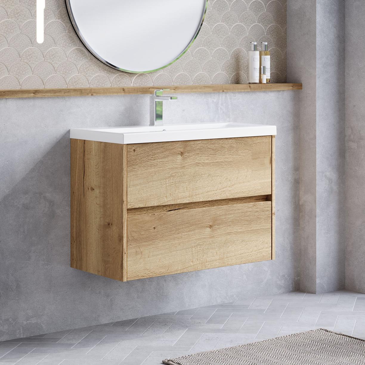 800mm W/H 2-Drawer Unit & Basin 1 - Halifax Oak