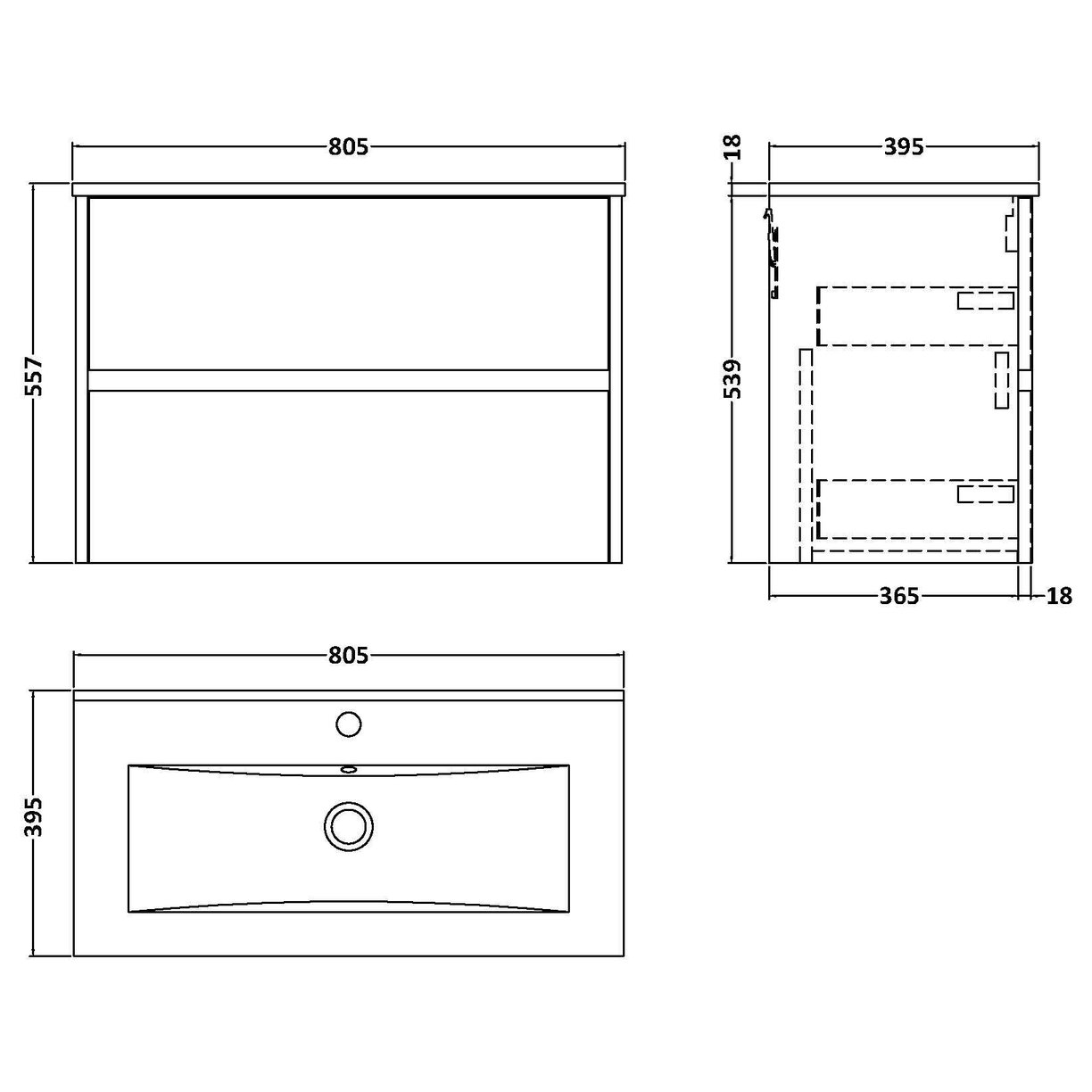800mm W/H 2-Drawer Unit & Basin 2 - Halifax Oak