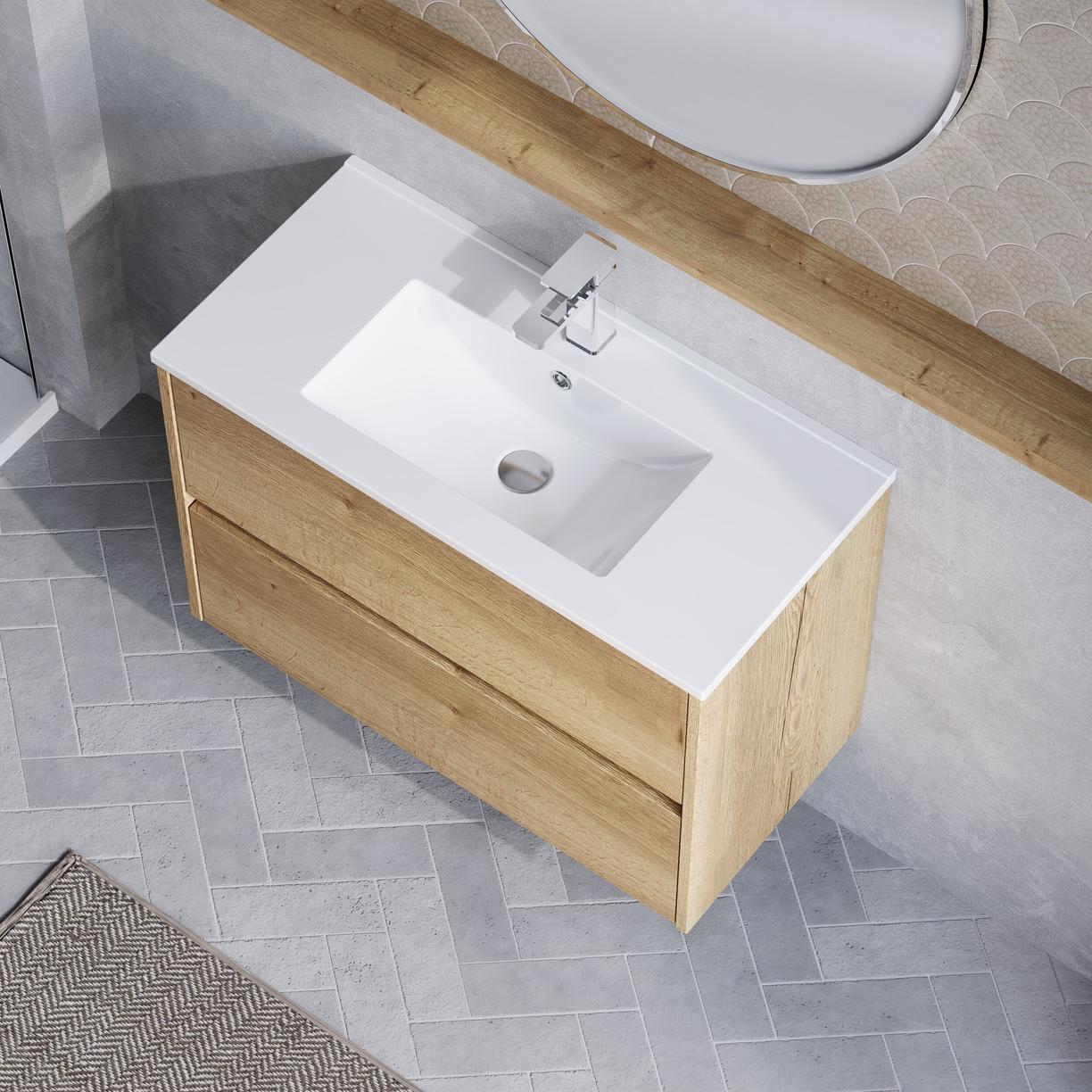 800mm W/H 2-Drawer Unit & Basin 2 - Halifax Oak