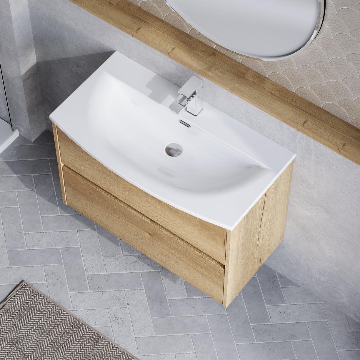 800mm W/H 2-Drawer Unit & Basin 4 - Halifax Oak