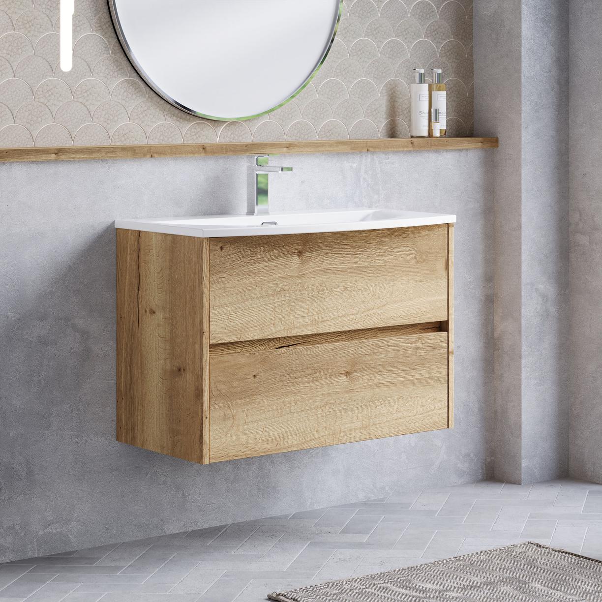 800mm W/H 2-Drawer Unit & Basin 4 - Halifax Oak
