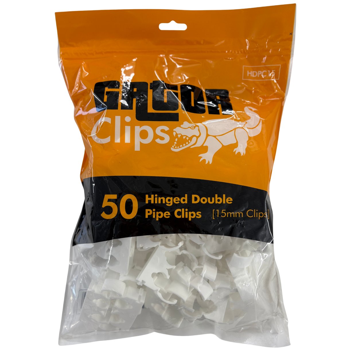 Hinged Double Pipe Clip 15mm (Pack of 50 - Sold In Singles)