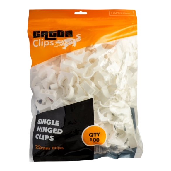 Hinged Single Pipe Clip 22mm (Pack of 100 - Sold In Singles)