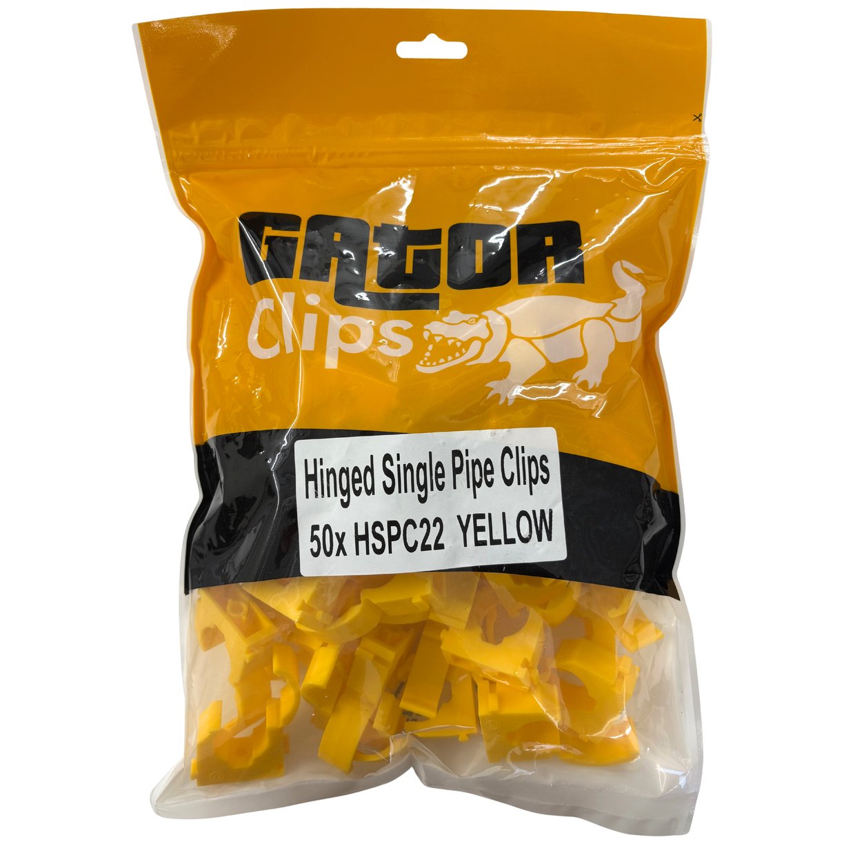 Hinged Single Pipe Clip 22mm Yellow (Pack of 50 - Sold In Singles)