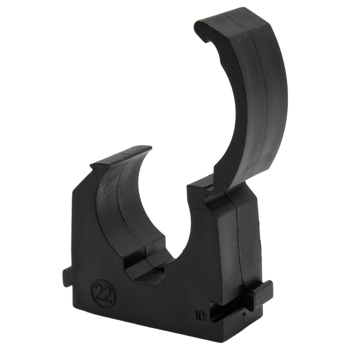 Hinged Single Pipe Clip 22mm Black (Pack of 50 - Sold In Singles)