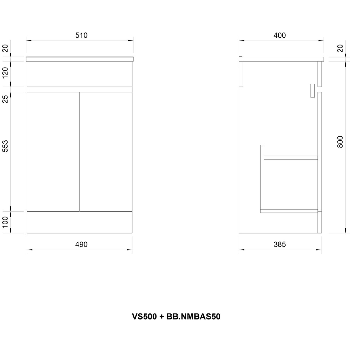 Vittoria 500 2 Door Anthracite Gloss Handless Vanity Unit & Slim Edge Basin