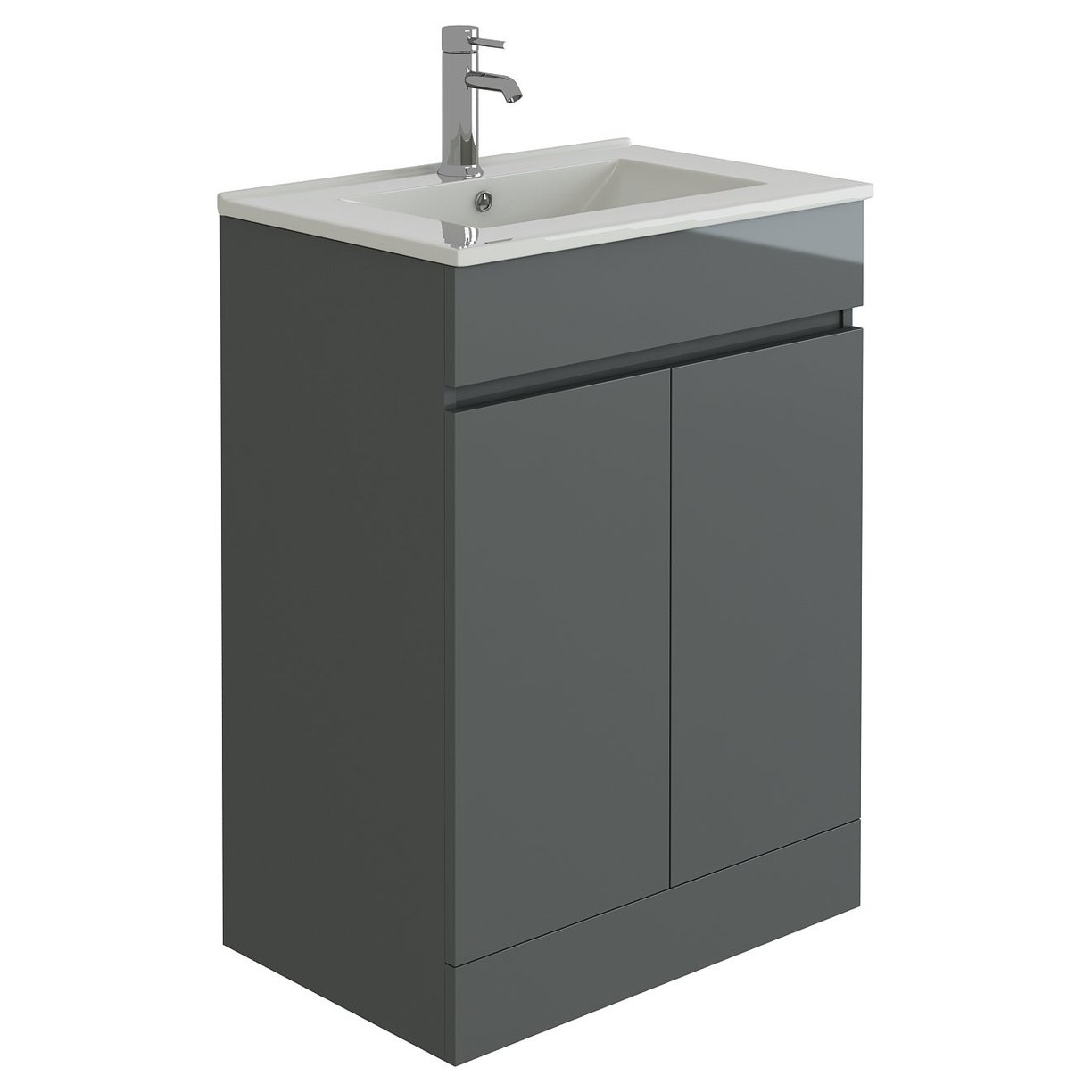 Vittoria 600 2 Door Anthracite Gloss Handless Vanity Unit & Slim Edge Basin