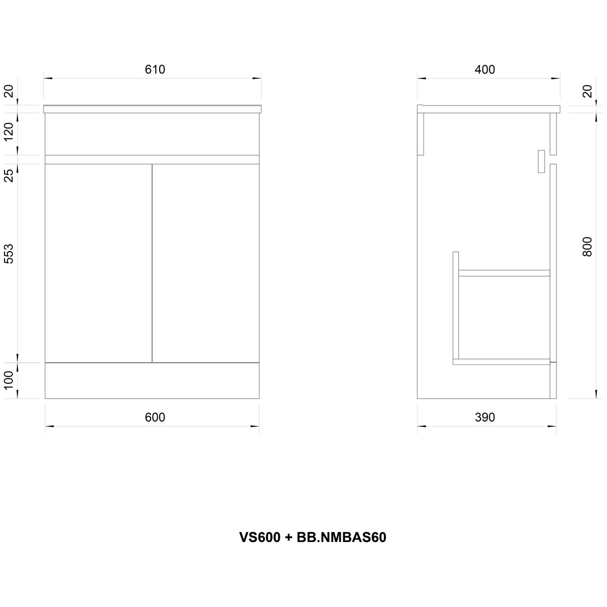 Vittoria 600 2 Door Gloss White Handleless Vanity Unit & Slim Edge Basin 