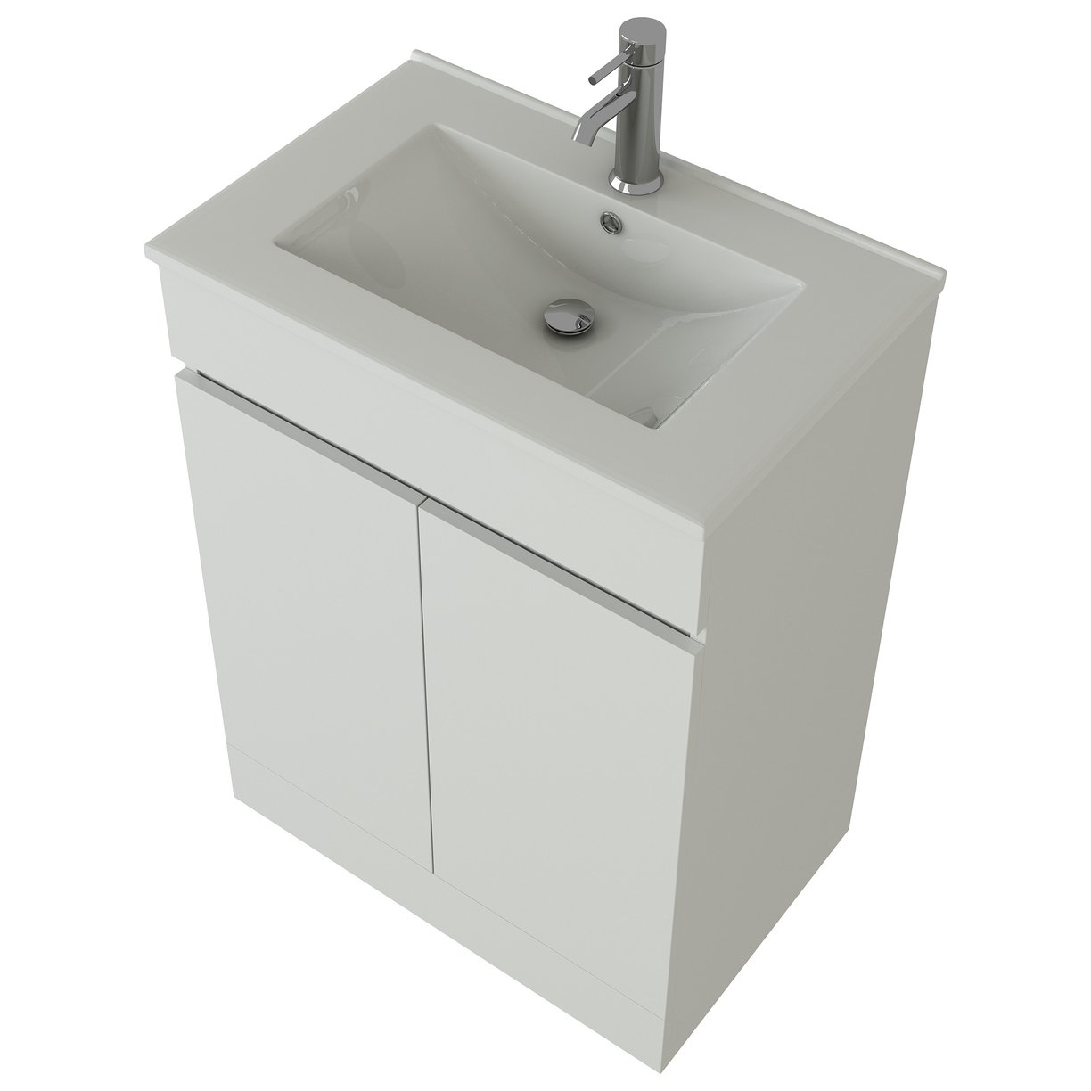 Vittoria 600 2 Door Gloss White Handleless Vanity Unit & Slim Edge Basin 