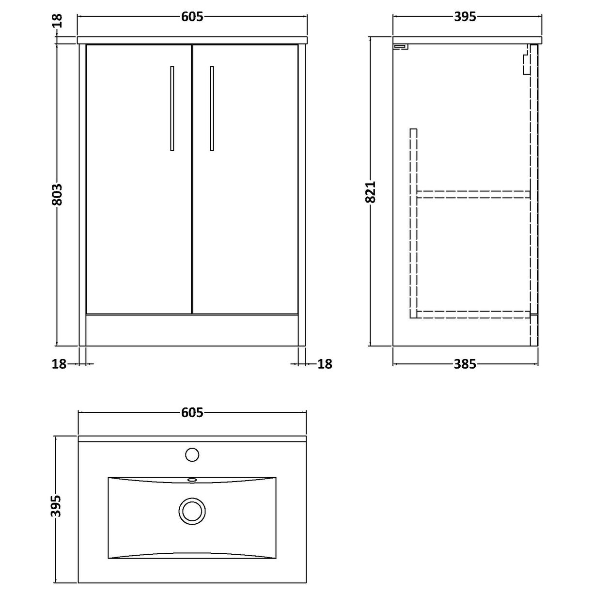 600 Fs 2-Door Vanity & Basin 2 - Bleached Oak