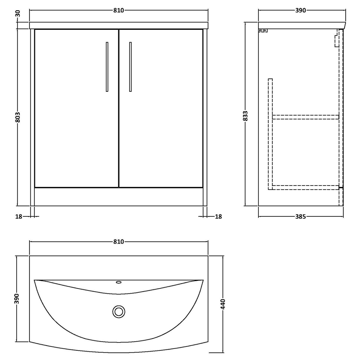 800 Fs 2-Door Vanity & Basin 4 - Bleached Oak
