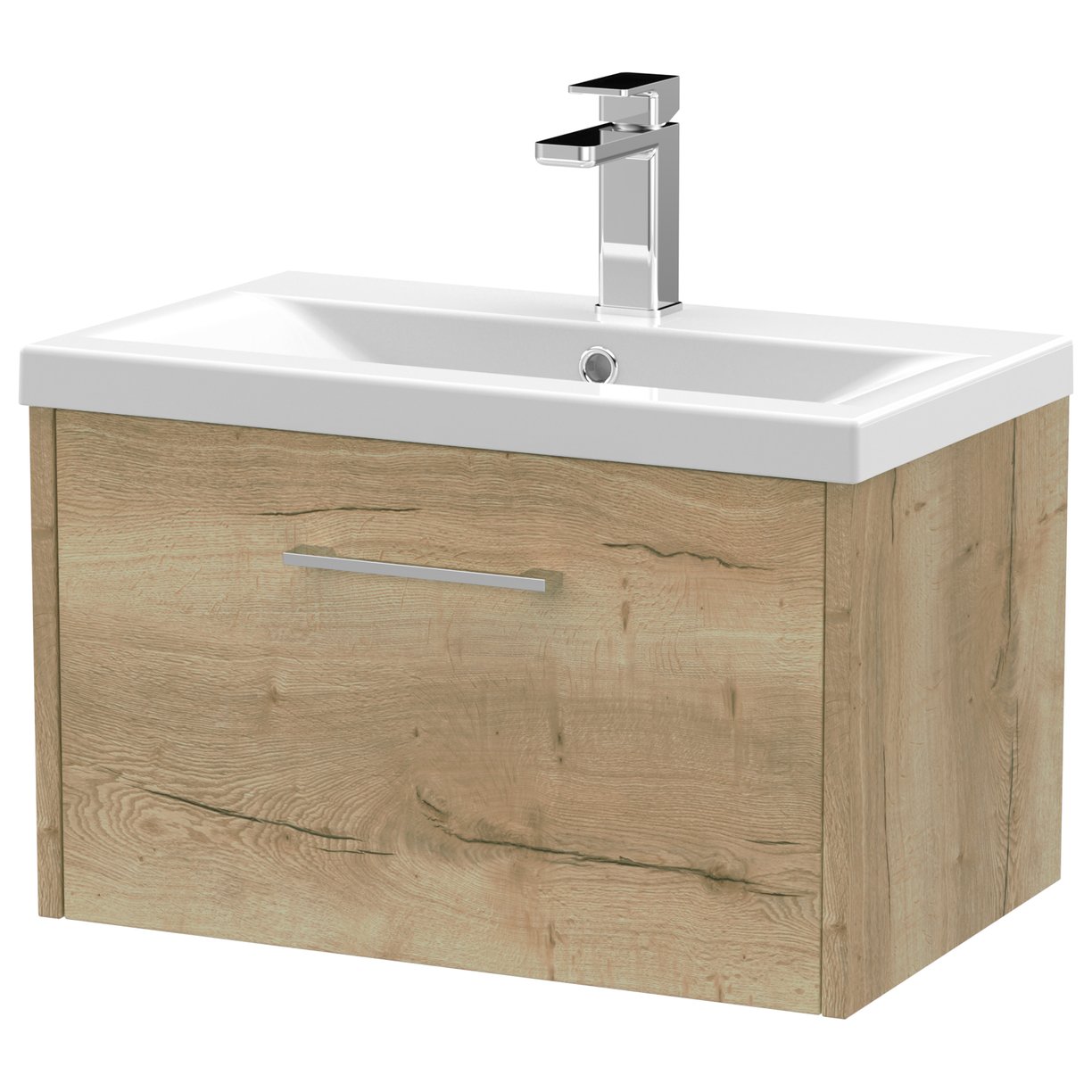 600 Wh Single Drawer Vanity & Basin 1 - Bleached Oak