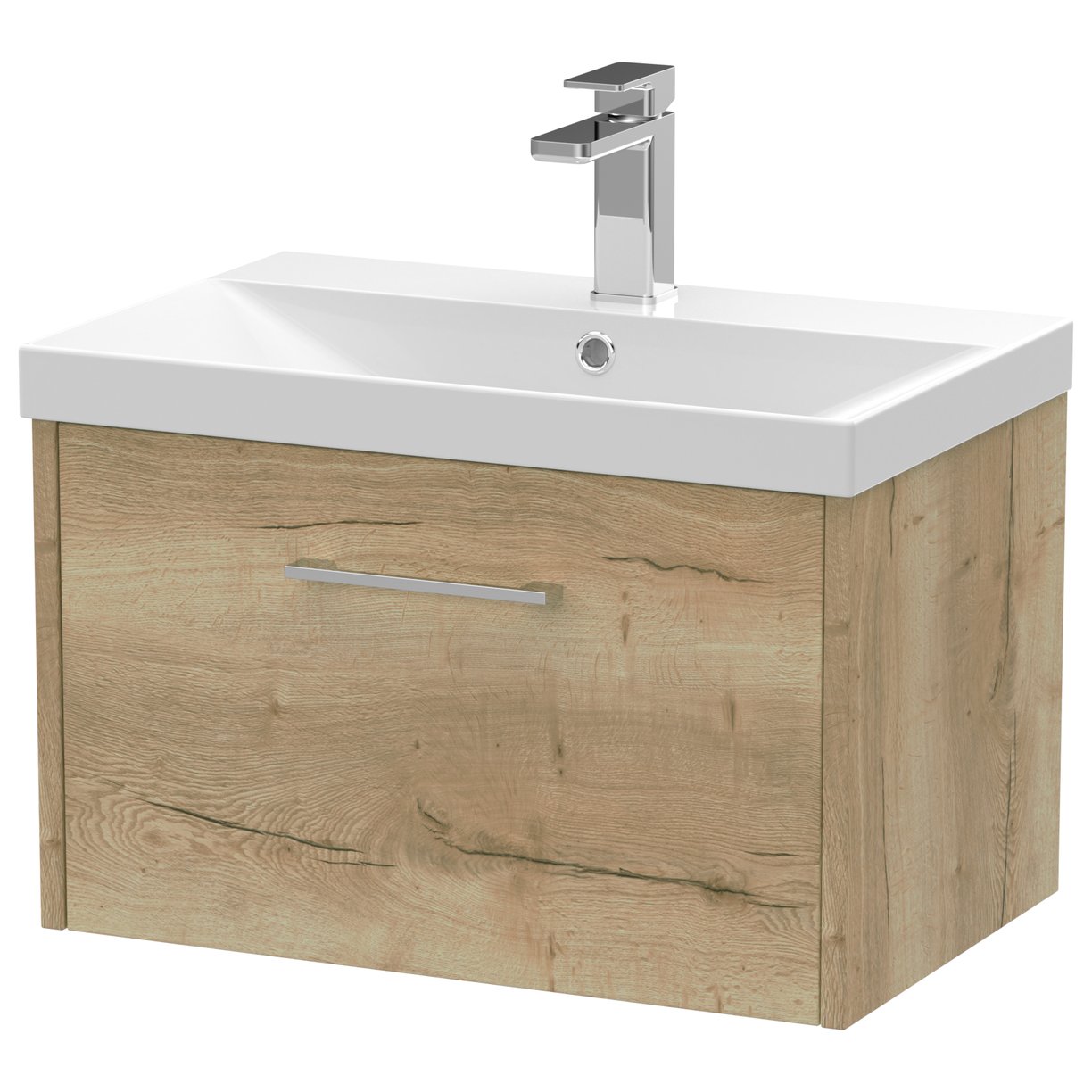 600 Wh Single Drawer Vanity & Basin 3 - Bleached Oak