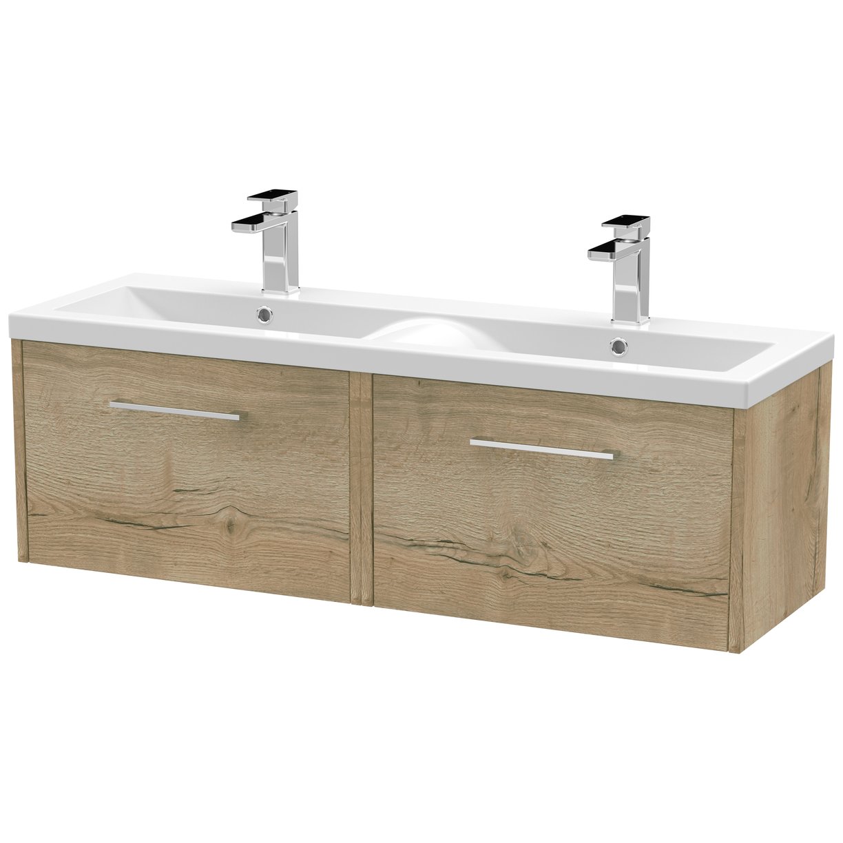 1200 Wh 2-Drawer Vanity & Double Basin - Bleached Oak