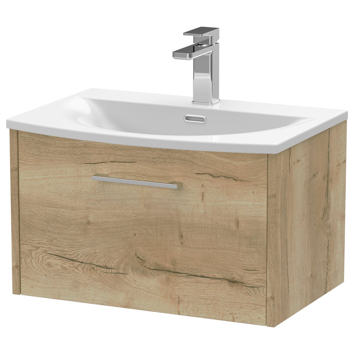600 Wh Single Drawer Vanity & Basin 4 - Bleached Oak
