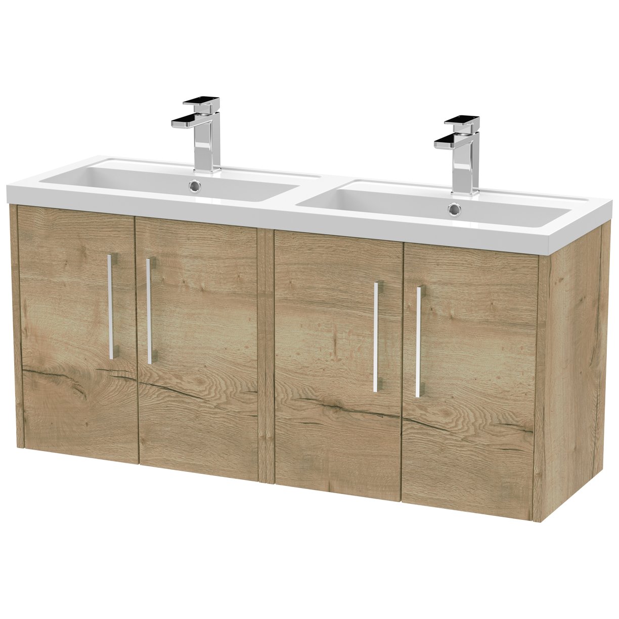 1200 Wh 4-Door Vanity & Double Basin - Bleached Oak