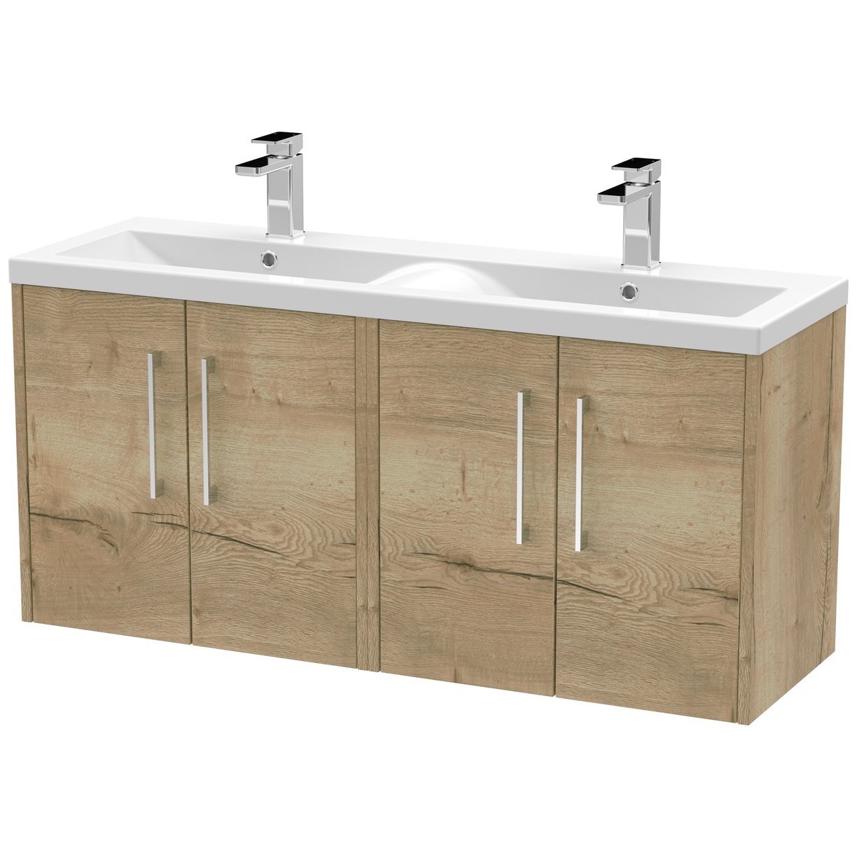 1200 Wh 4-Door Vanity & Double Basin - Bleached Oak