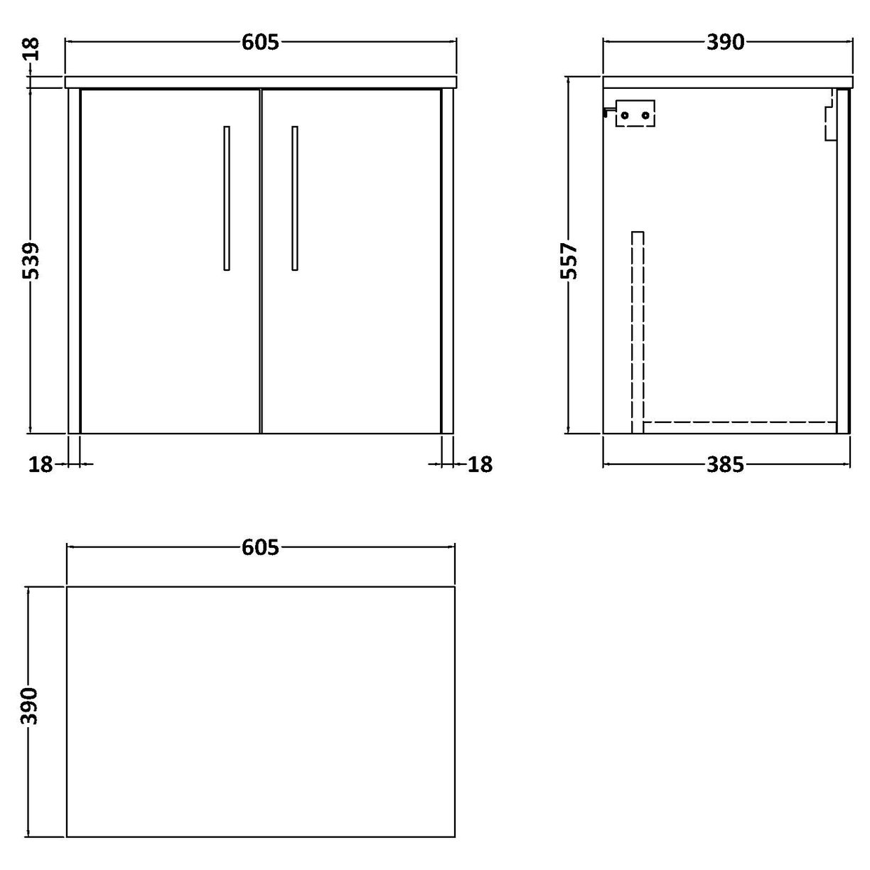 600 Wh 2-Door Vanity & Worktop - Bleached Oak