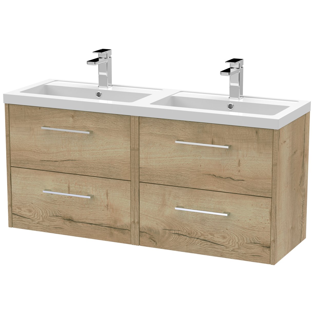 1200 Wh 4-Drawer Vanity & Double Basin - Bleached Oak