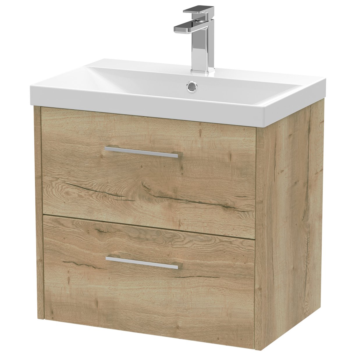 600 Wh 2-Drawer Vanity & Basin 3 - Bleached Oak
