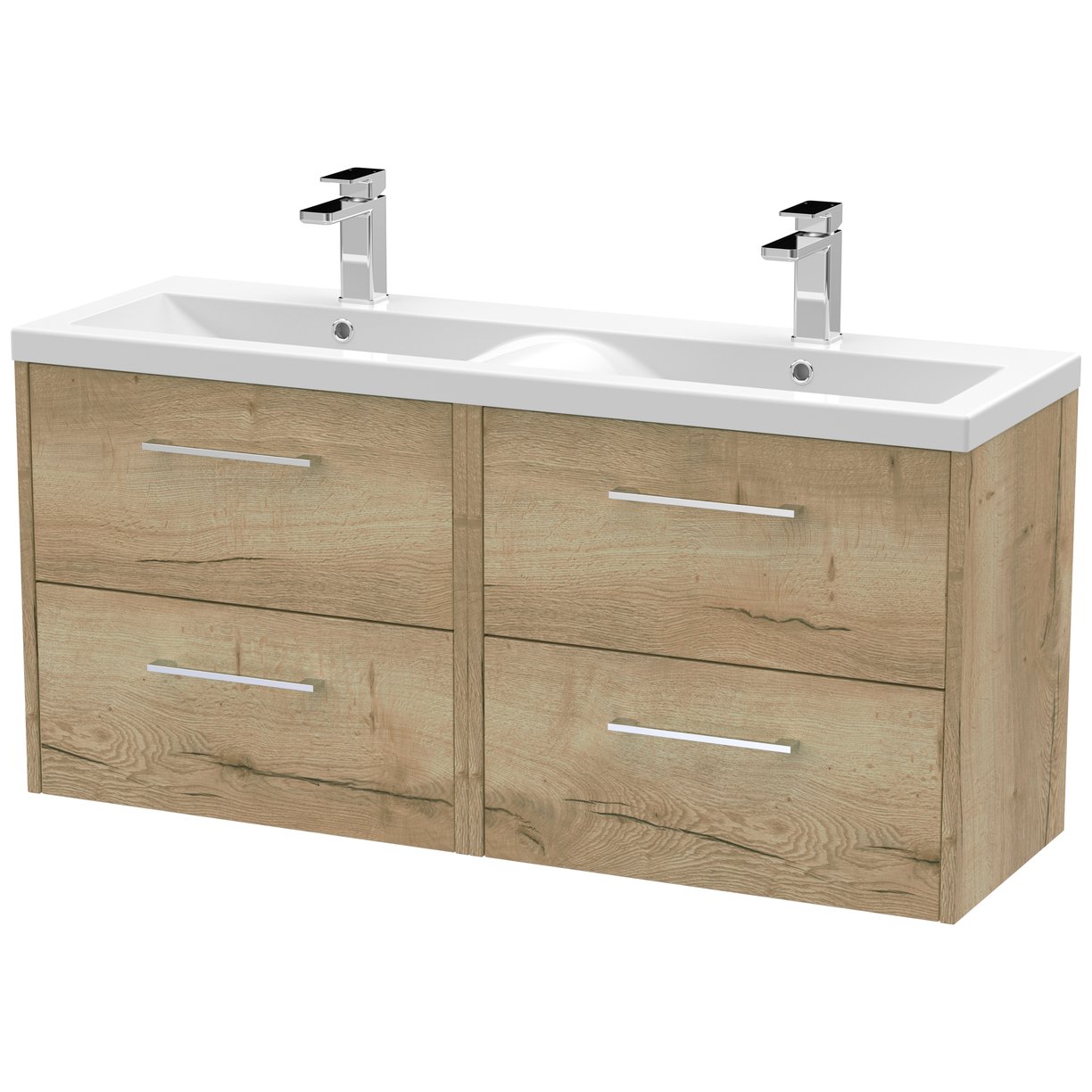 1200 Wh 4-Drawer Vanity & Double Basin - Bleached Oak
