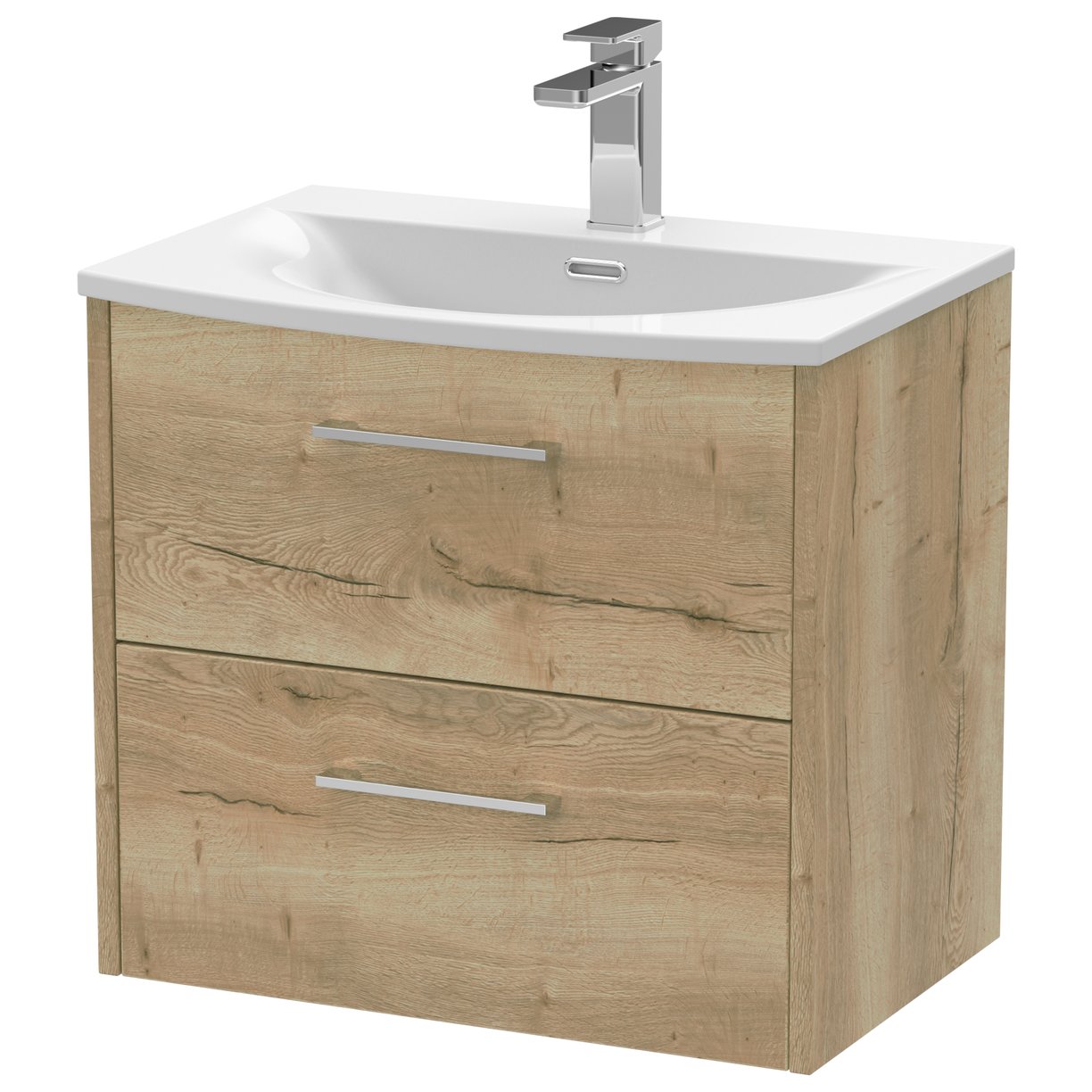 600 Wh 2-Drawer Vanity & Basin 4 - Bleached Oak