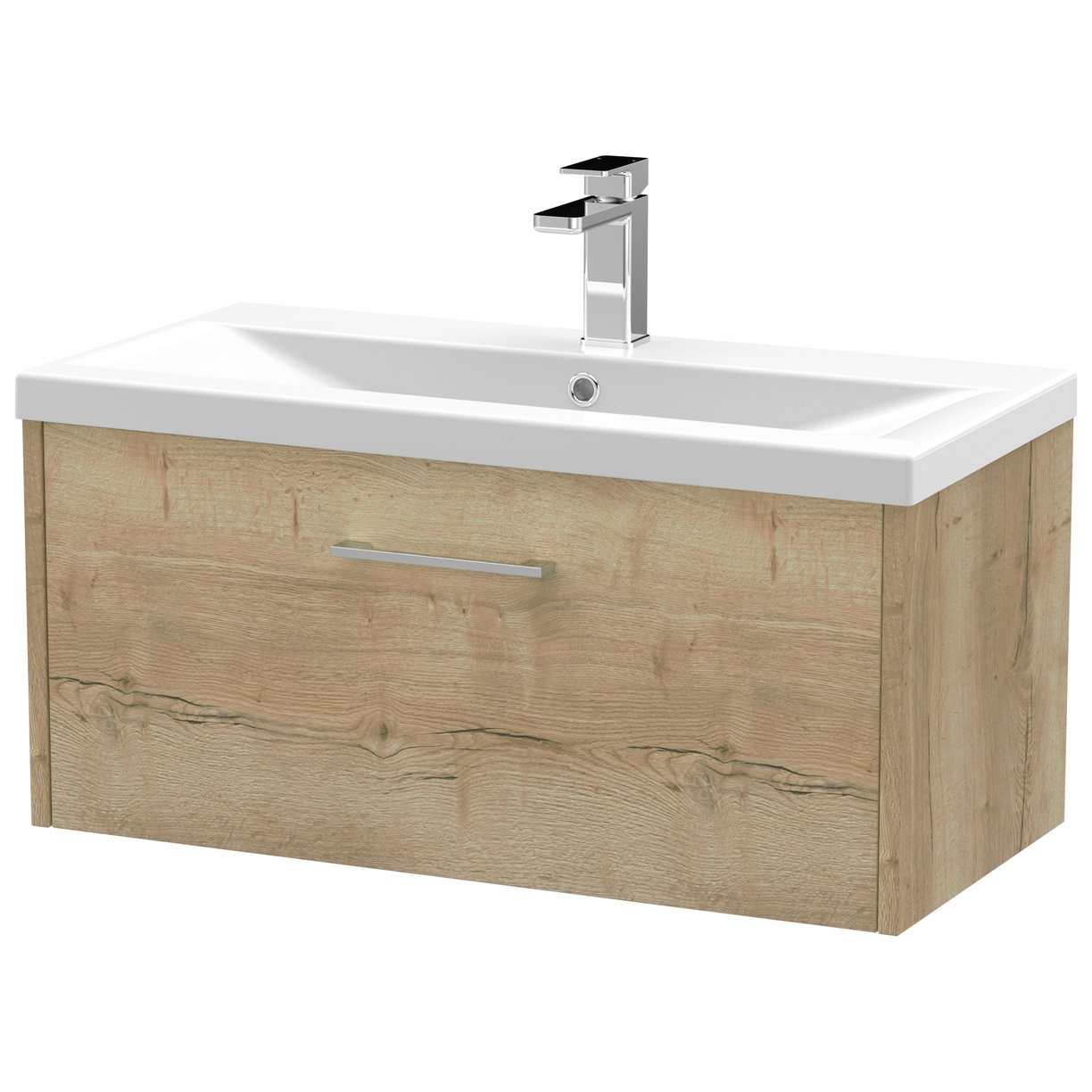 800 Wh Single Drawer Vanity & Basin 1 - Bleached Oak