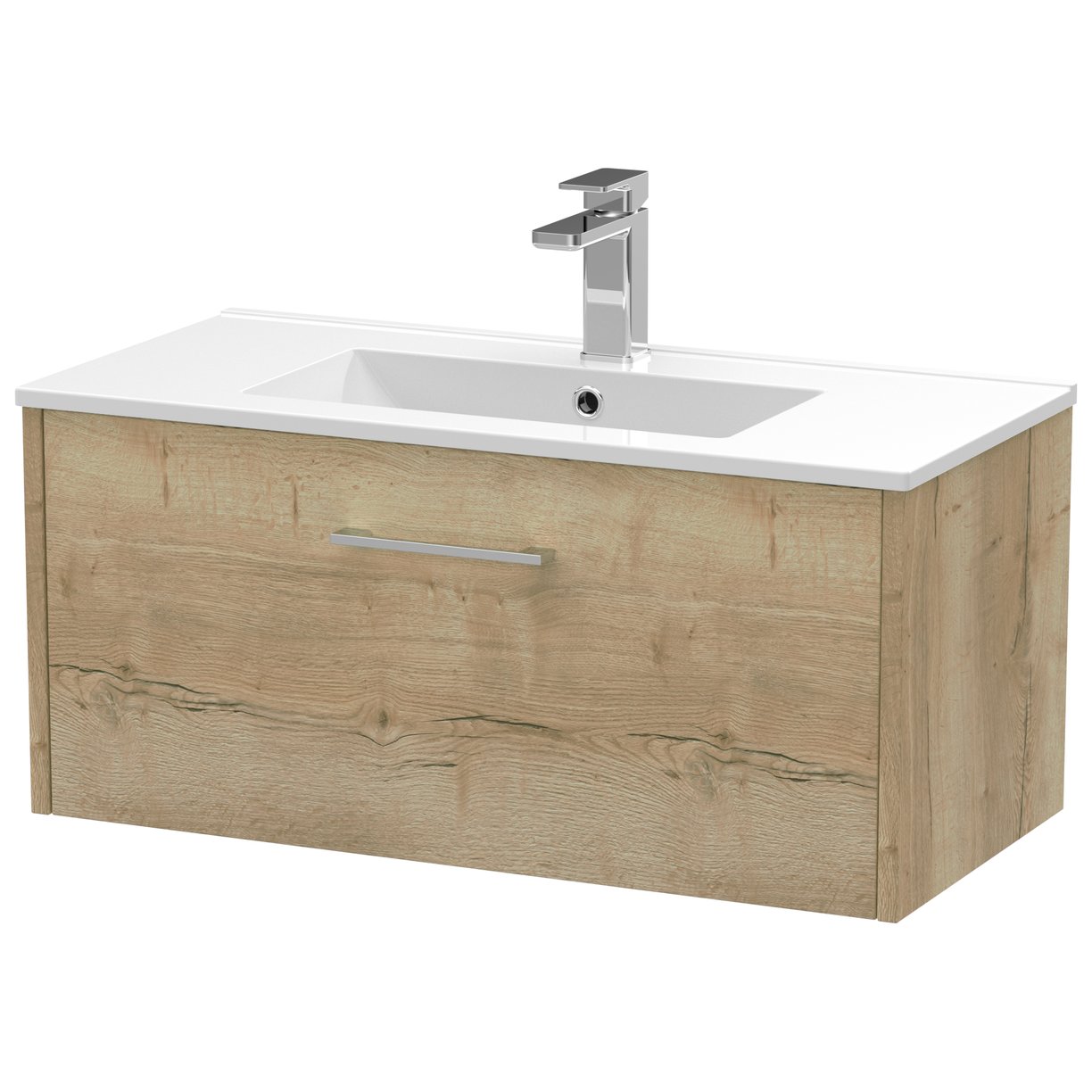800 Wh Single Drawer Vanity & Basin 2 - Bleached Oak