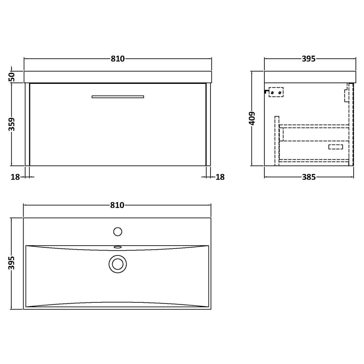 800 Wh Single Drawer Vanity & Basin 3 - Bleached Oak