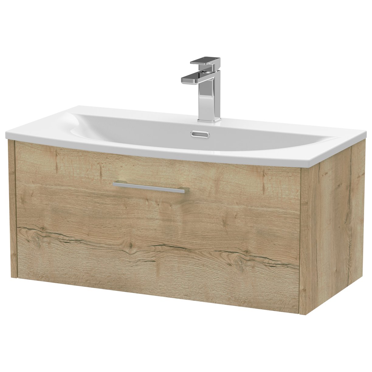 800 Wh Single Drawer Vanity & Basin 4 - Bleached Oak