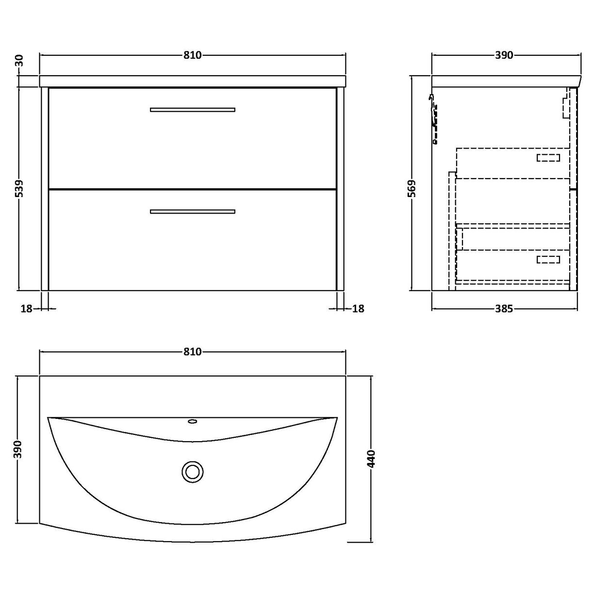 800 Wh 2-Drawer Vanity & Basin 4 - Bleached Oak