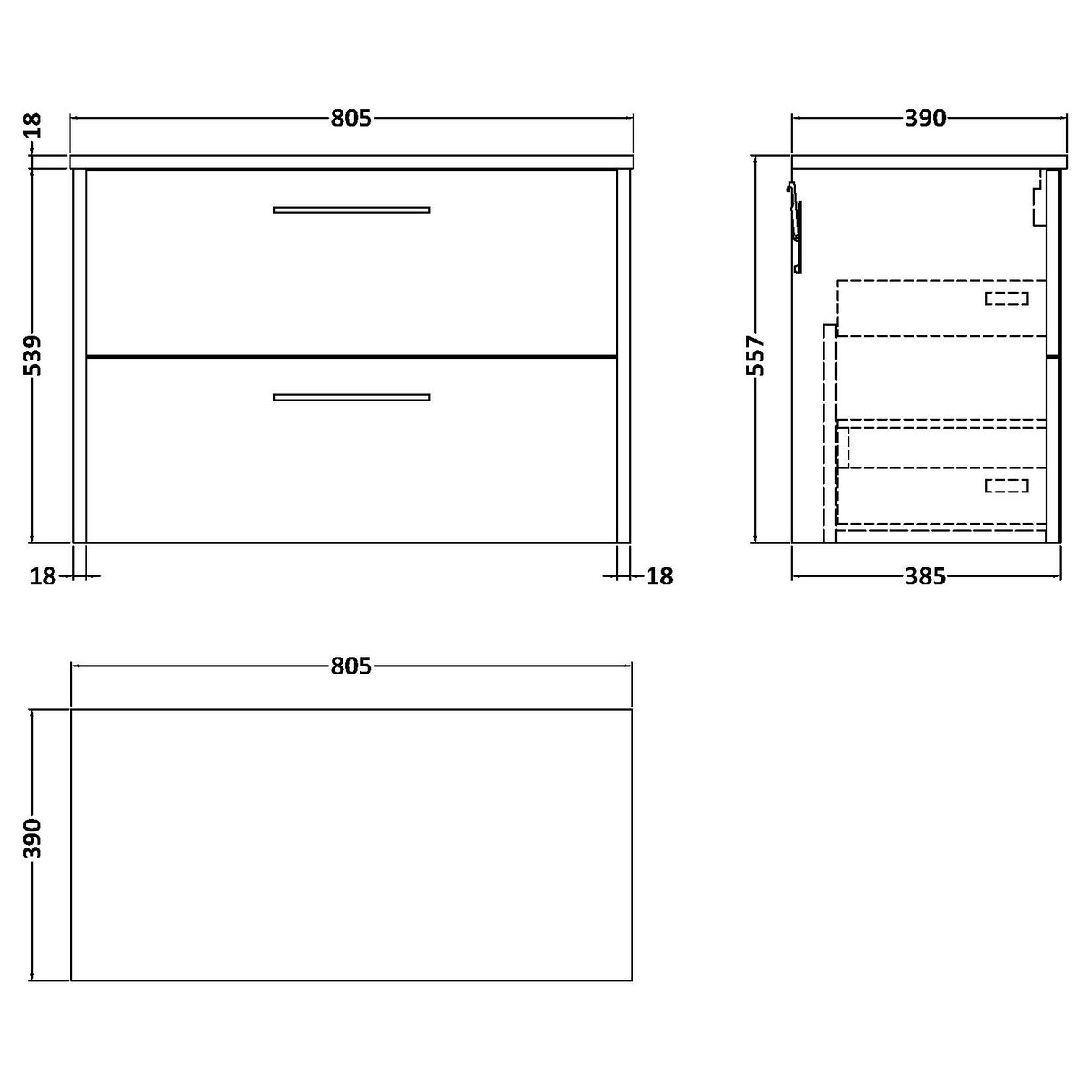 800 Wh 2-Drawer Vanity & Worktop - Bleached Oak