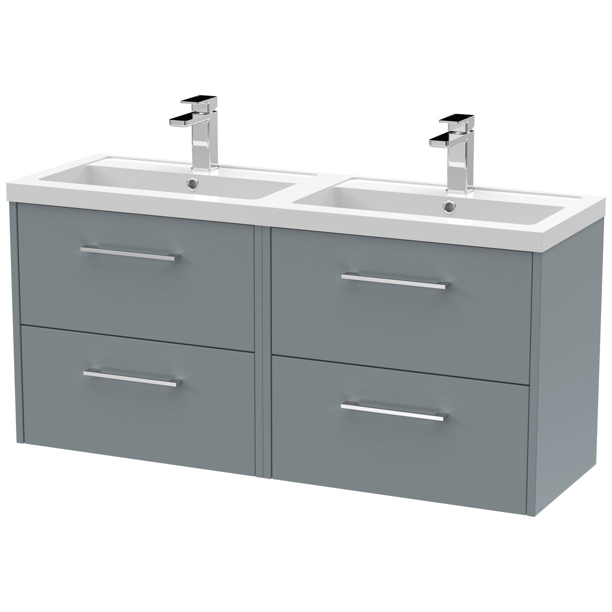 1200 Wh 4-Drawer Vanity & Double Basin - Coastal Grey