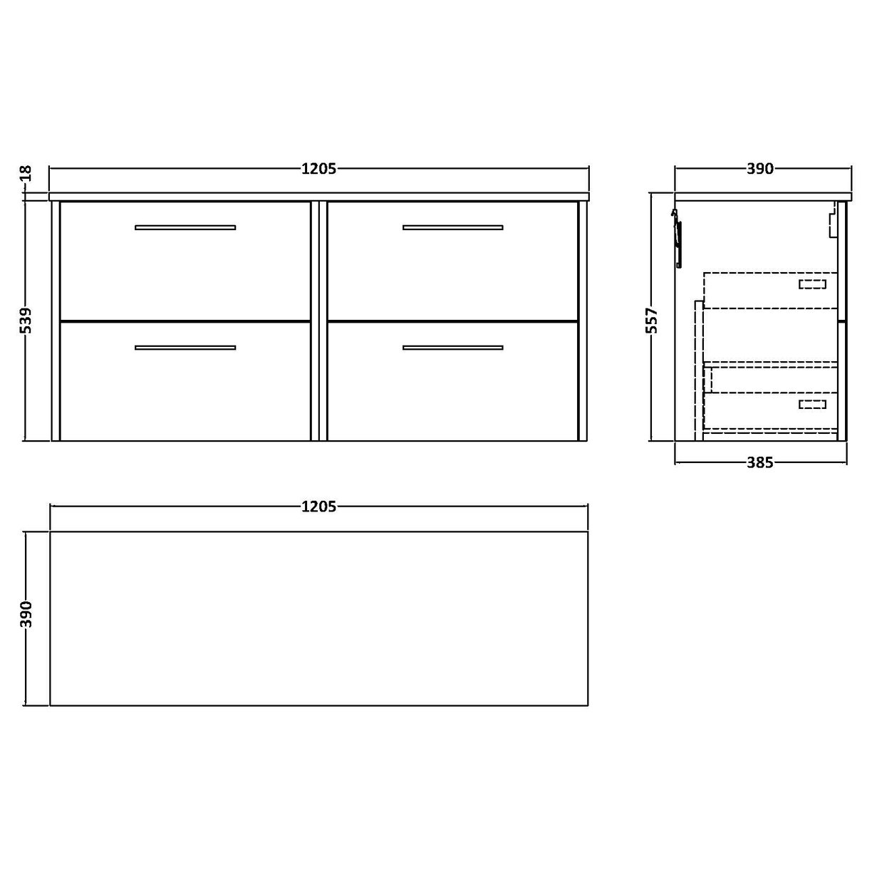 1200 Wh 4-Drawer Vanity & Worktop - Coastal Grey