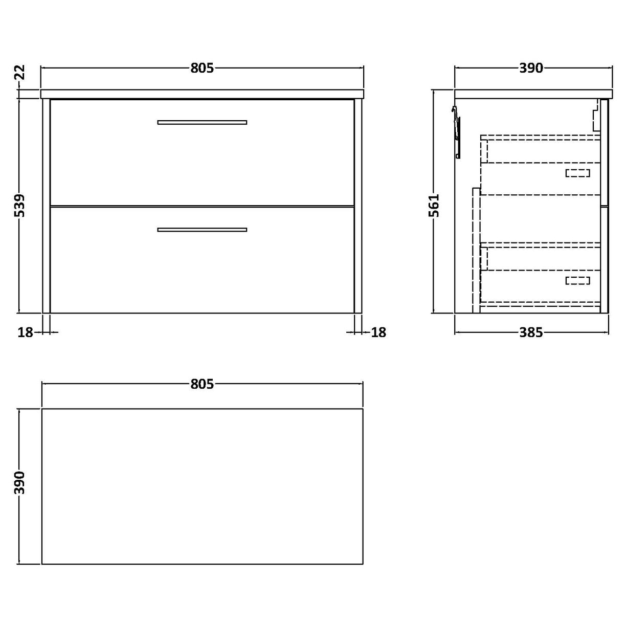 800 Wh 2-Drawer Vanity & Laminate Top - Coastal Grey