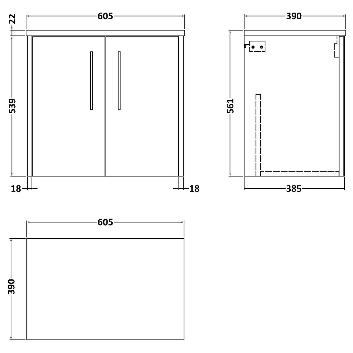600 Wh 2-Door Vanity & Worktop - Metallic Slate
