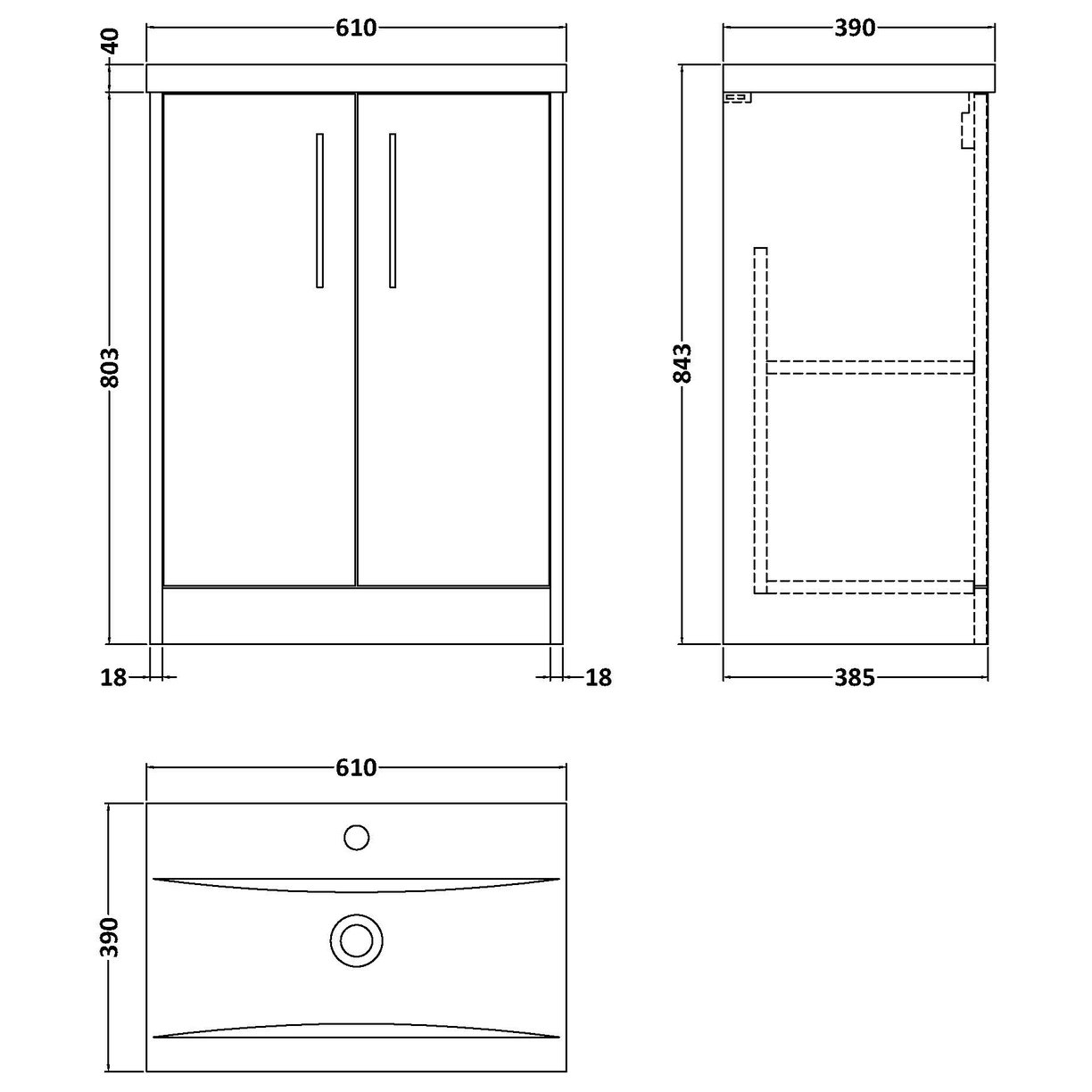 600 Fs 2-Door Vanity & Basin 1 - Indigo Blue