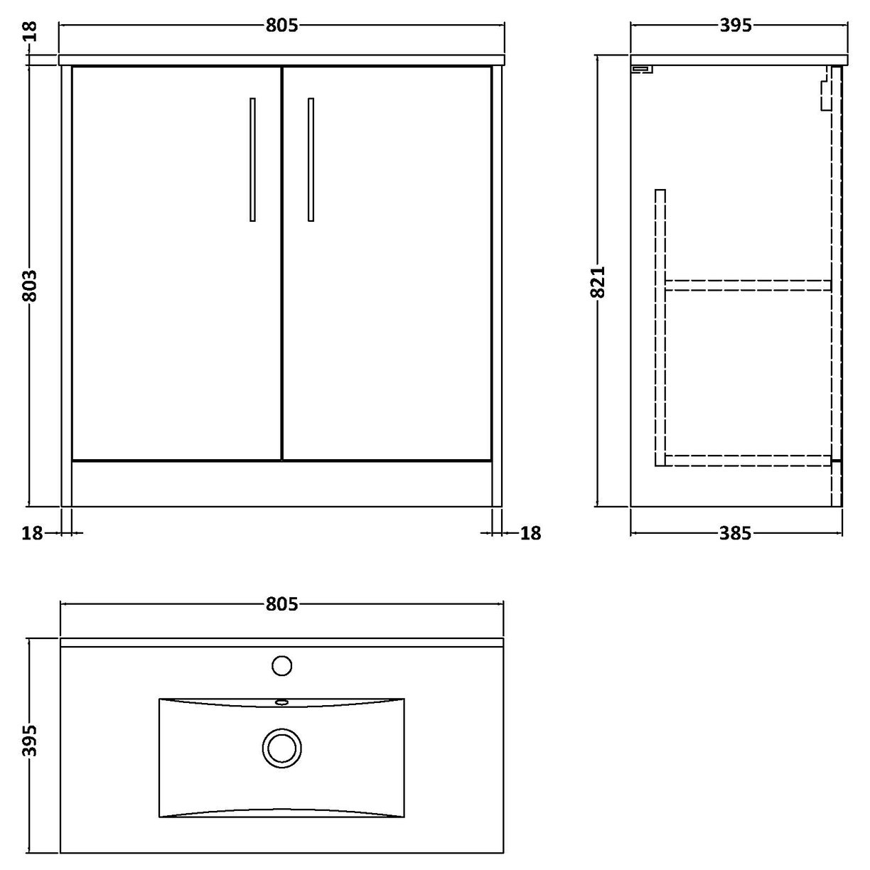800 Fs 2-Door Vanity & Basin 2 - Indigo Blue