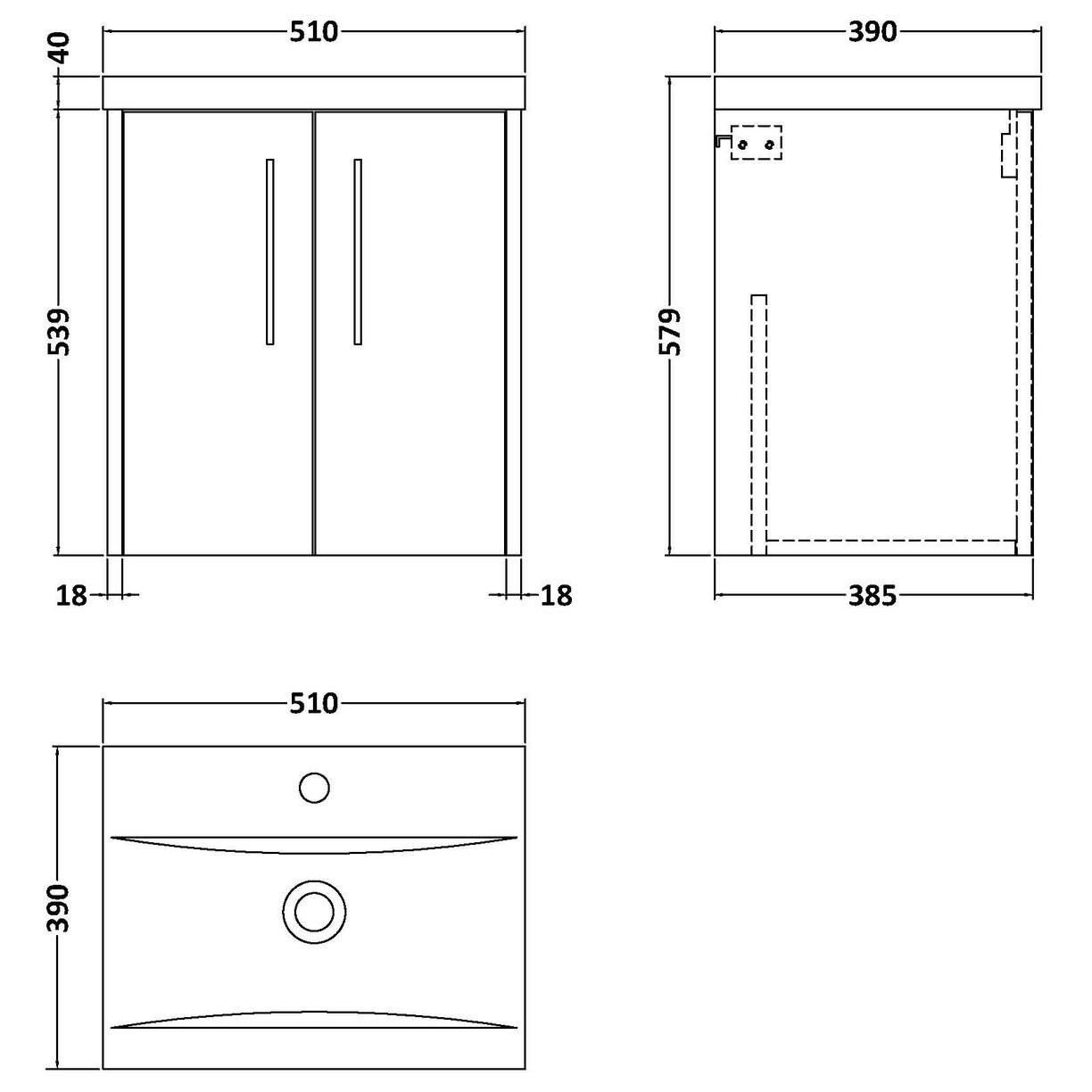 500 Wh 2-Door Vanity & Basin 1 - Indigo Blue
