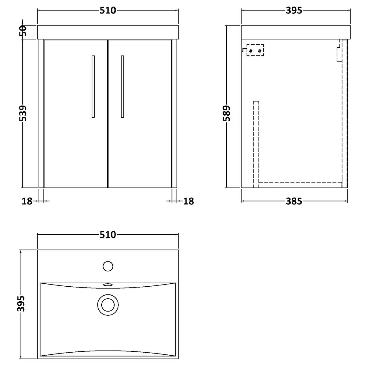 500 Wh 2-Door Vanity & Basin 3 - Indigo Blue