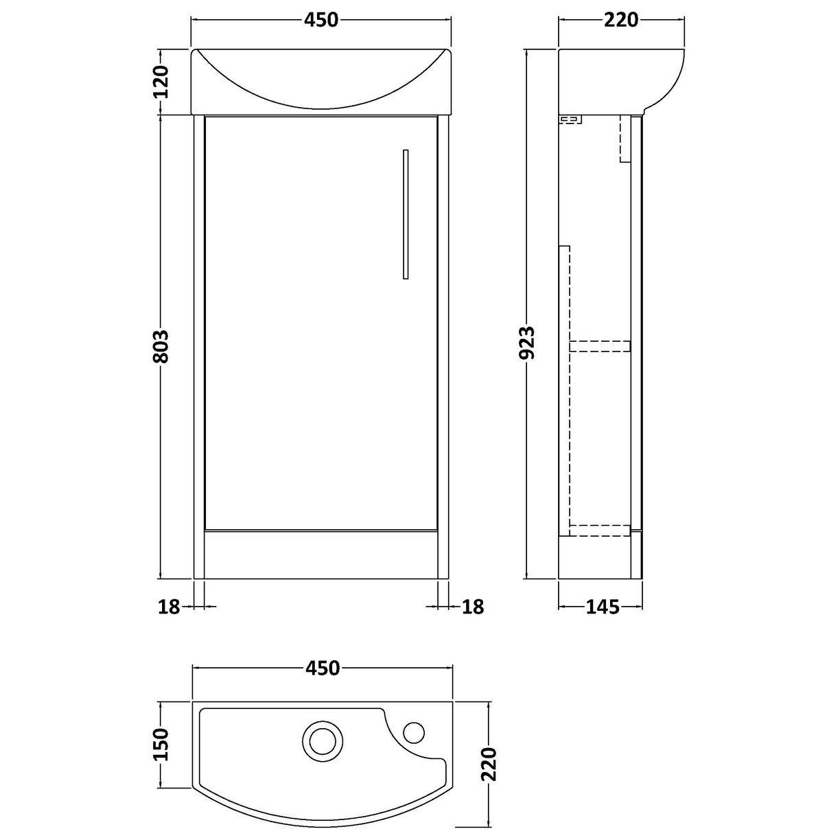 440 Fs 1-Door Unit & 1Th Basin Lh - Indigo Blue