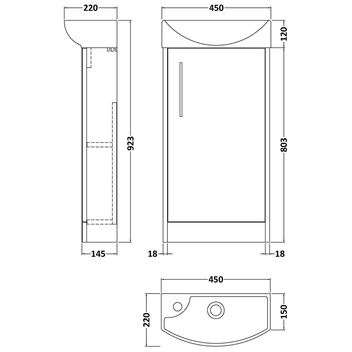 440 Fs 1-Door Unit & 1Th Basin Rh - Indigo Blue