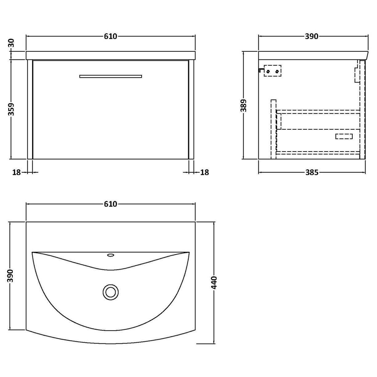 600 Wh Single Drawer Vanity & Basin 4 - Indigo Blue